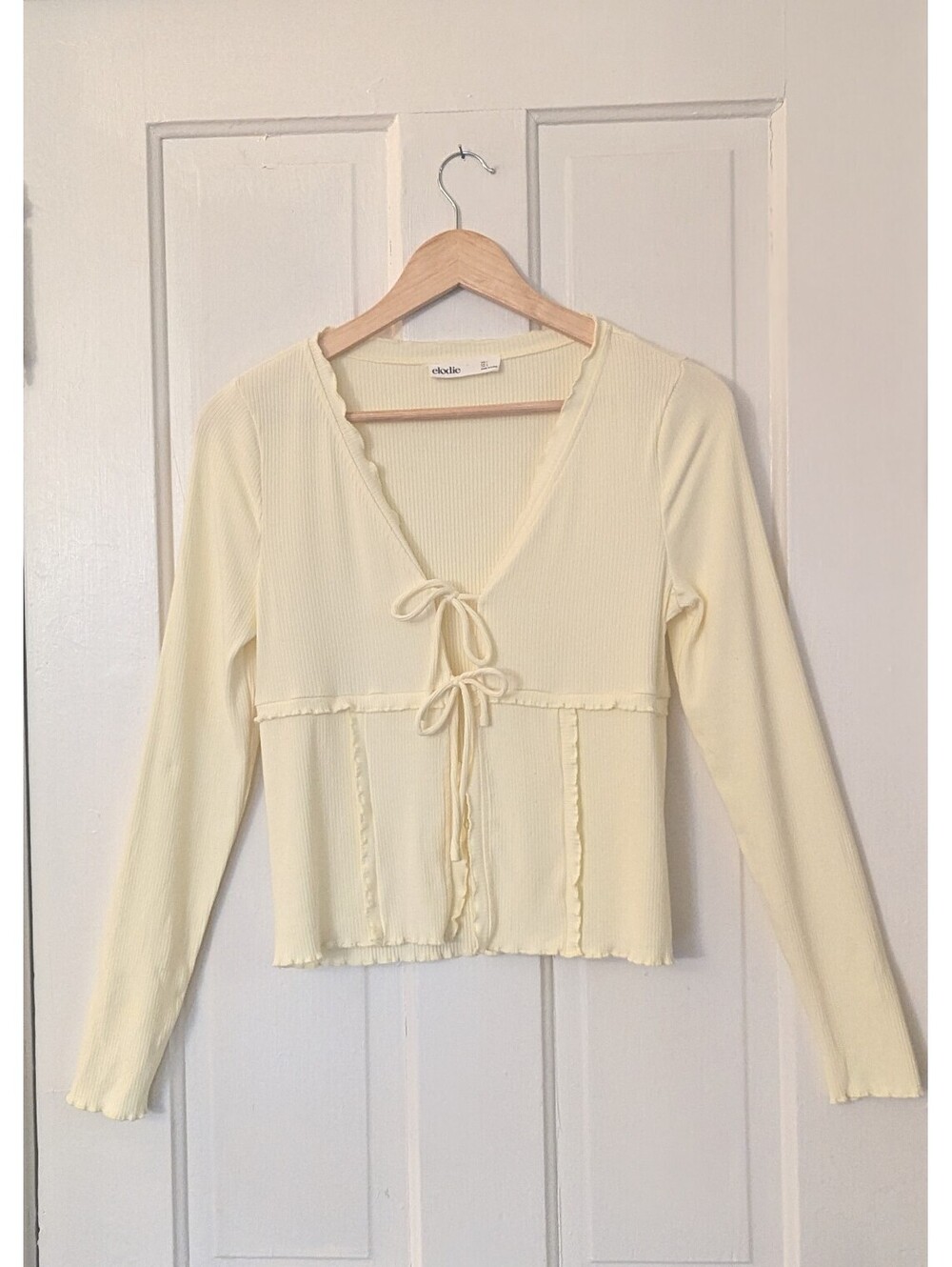 ELODIE RIBBED TIE-FRONT CARDIGAN TOP in BUTTER CREAM | SO CUTE! | SIZE L